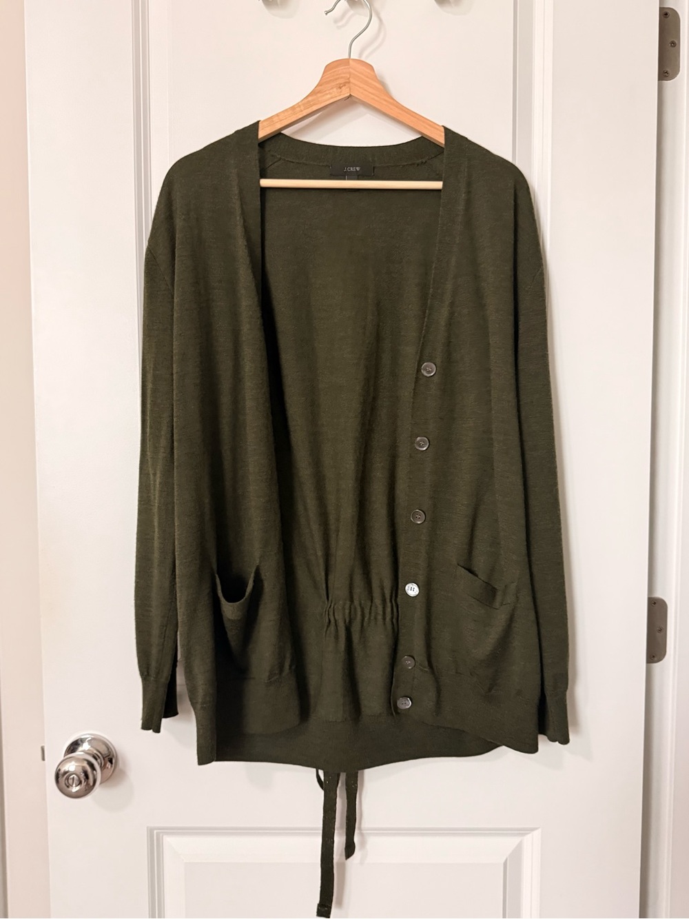 J. Crew Olive Green Button-Down Drawstring Cardigan